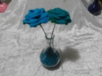 Vase of Crochet Roses - Aqua and Teal